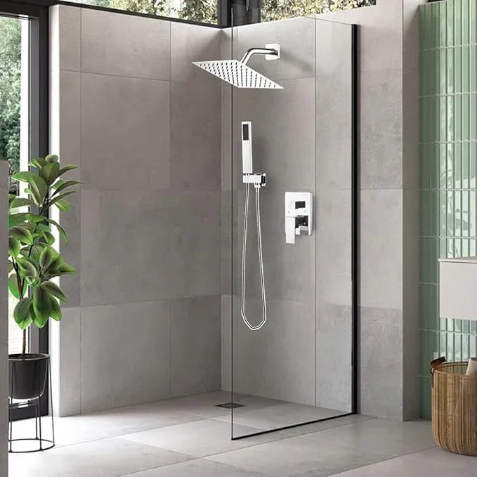 annazom Chrome Shower System with High Pressure 8'' Rainfall Shower Head, Handheld Shower head, Bathroom Luxury Rain Mixer Shower Combo Set Wall Mounted Shower Faucet Rough-in Valve and Trim Kit - ModernBath