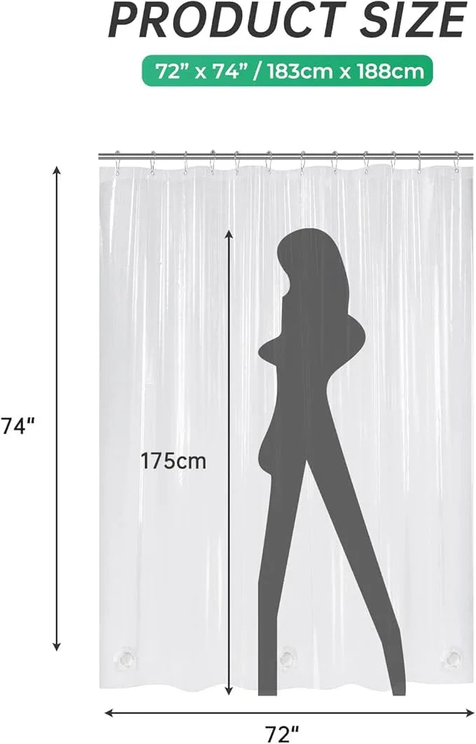 AmazerBath Plastic Shower Curtain Clear 72x74 Inches, Clear Shower Curtain Heavy Duty 8G Premium PEVA, Weighted Shower Curtains for Bathroom Accessories with 3 Big Stones and 12 Rustproof Grommets - ModernBath