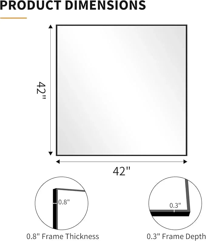 KOCUUY Black Square Mirror, 42"x42" Bathroom Mirrors for Over Sink, Large Black Wall Mounted Mirror, Metal Framed Mirror for Wall, Vanity Mirror for Bathroom Living Room Bedroom Dining Room - ModernBath