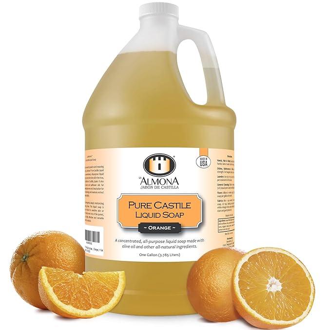 La Almona - Pure Castile Liquid Soap, ORANGE, 1 Gallon - Multipurpose: Hands, Face, Body, Laundry, Dishes & More - For Sensitive Skin, All-Natural Ingredients, Scented with Essential Oils - ModernBath