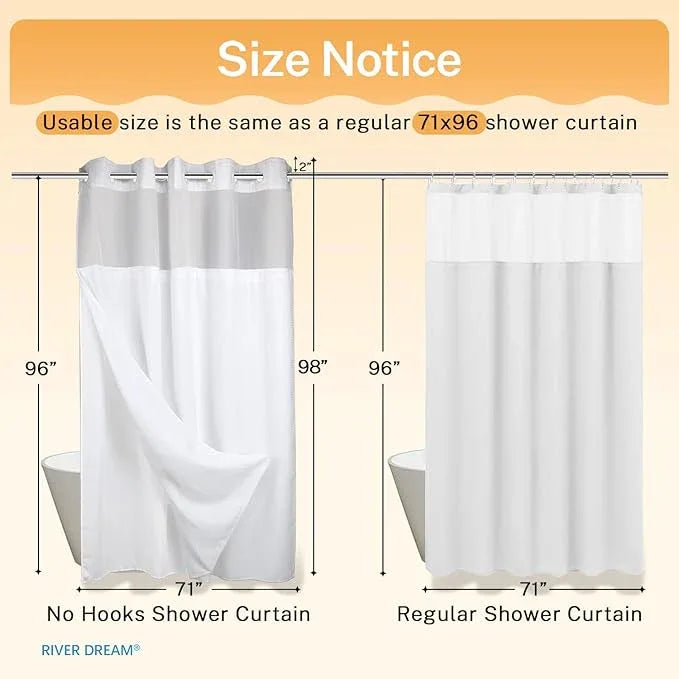 River Dream Heavyweight No Hooks Required Dotted Waffle Weave Shower Curtain with Snap in Liner - 71W x 98H,Hotel Grade,Spa Like Bath Curtain,White - ModernBath