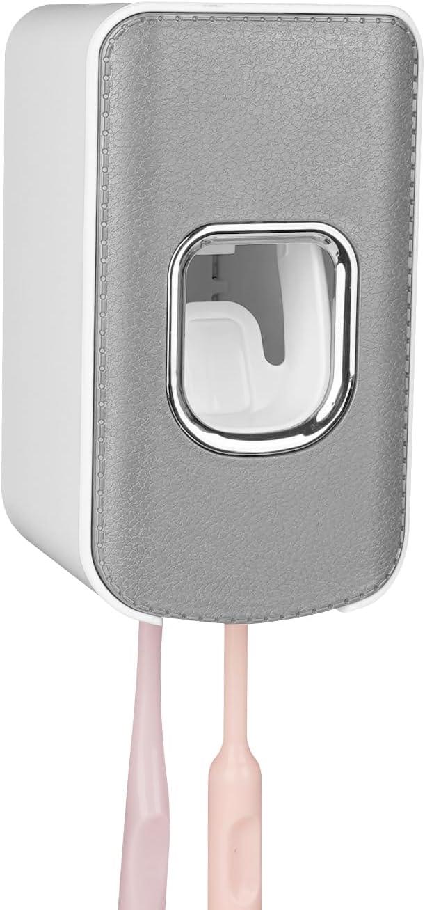 2 Slot Plastic Toothbrush Holder and Toothpaste Dispenser Wall Mounted, Automatic Toothpaste Squeezer, 2 in 1 Tooth Brush Toothpaste Organizer for Shower (Grey) - ModernBath