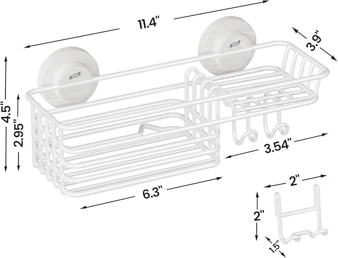 LEVERLOC Shower Caddy Suction Cup, Heavy Duty Bathroom Organizer for Inside Shower with Hooks & Soap holder, NO-Drilling Bathroom Holder-White - ModernBath