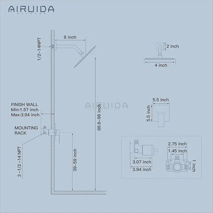 Airuida Shower Faucet Set Bathroom Rain Shower System SUS304 Stainless Steel Single Handle With Male Threads Rough-in Valve Shower Trim Kit 4 Inch Wall Mount Shower Head Brushed Nickel - ModernBath