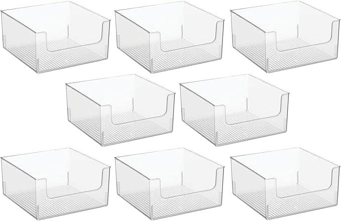 mDesign Plastic Modern Wide Open Front Dip Storage Organizer Bin Basket for Household Organization - Shelves, Cubby, Cabinet, and Closet Organizing Decor - Ligne Collection - 8 Pack - Clear - ModernBath