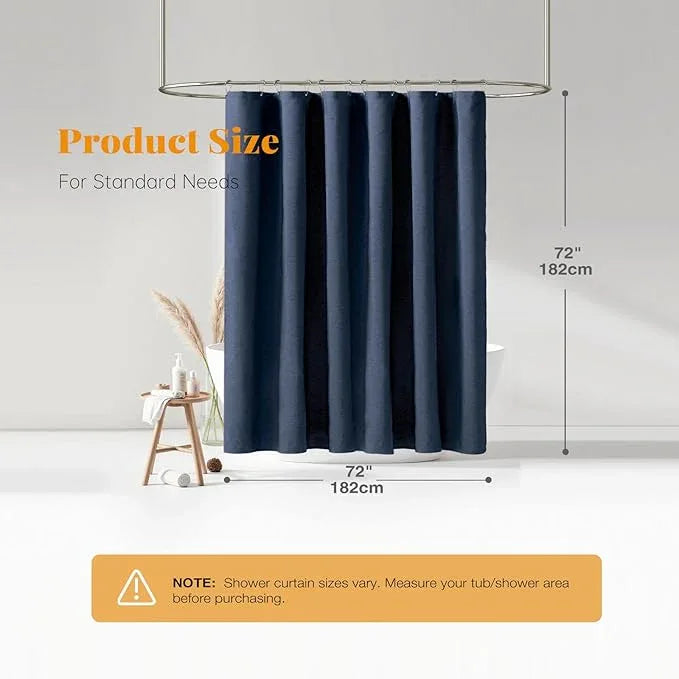 BTTN Navy Blue Shower Curtain - Linen Textured Heavy Duty Waterproof Cloth Shower Curtain Set with 12 Plastic Hooks, Hotel Spa Luxury Simple Decorative Thick Fabric Shower Curtain for Bathroom, 72x72 - ModernBath