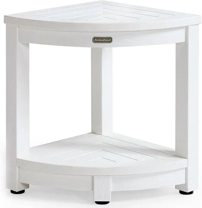 KaimuBench Corner Shower Stool for Inside Shower Waterproof, Poly Lumber Bathroom Shower Corner Bench Seat, Plastic Shower Chair Seat, Shower Shaving Foot Rest with Adjustable Feet, Non-Slip, White - ModernBath