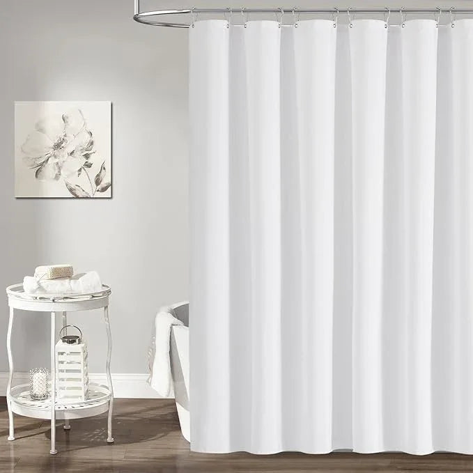 BTTN Fabric Shower Curtain, Linen Textured Heavy Duty Polyester Cloth Shower Curtain Set with Plastic Hooks, White, 60" W x 72" L (Pack of 1) - ModernBath