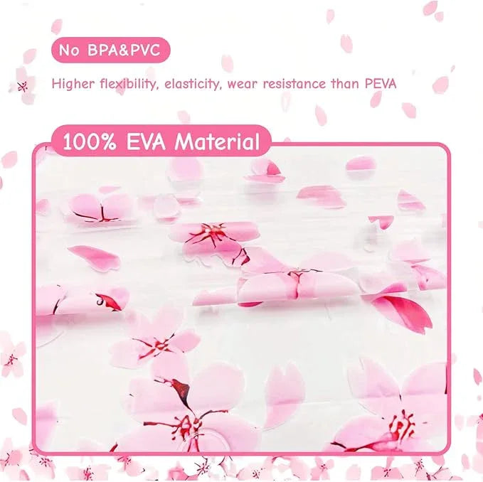 Clear Pink Floral Shower Curtain Liner, Cute Plastic Transparent Cherry Blossom Shower Curtain, Girly Flower Petals Spring Shower Curtains for Bathroom, 72x78 Shower Curtain Set with Magnets 12 Hooks - ModernBath
