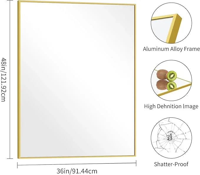 COFENY 36x48inch Bathroom Mirror, Gold Rectangle Mirror with Thin Metal Frame, Large Rectangular Wall Mirrors for Bathroom, Living Room, Hair Salon, Big Farmhouse Mirror Hang Horizontal/Vertical - ModernBath