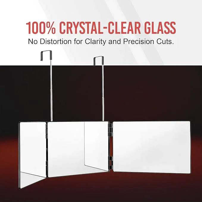 Self-Cut System 3 Way Barber Mirror with Height Adjustable Hooks, 360 Trifold Self Cut Mirror for Haircuts for Men and Women, Travel-Friendly, Three-Way Design for Easy Grooming & Styling - ModernBath
