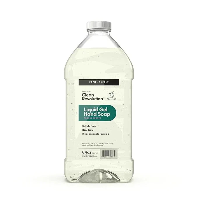 Clean Revolution Liquid Gel Hand Soap, Silky Rich Liquid, Quick Lather, Fast Rinsing, Contains Real Essential Oils (Forest Escape) 64 Fl Oz - ModernBath