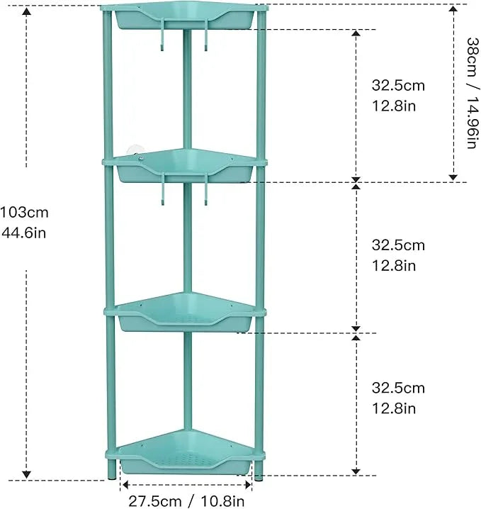 Orimade Rustproof 4 Tier Floor Standing Corner Shower Caddy Organizer, Plastic Metal Splicing Floor Corner Shelf Rack Stands for Bathroom, Blue - ModernBath