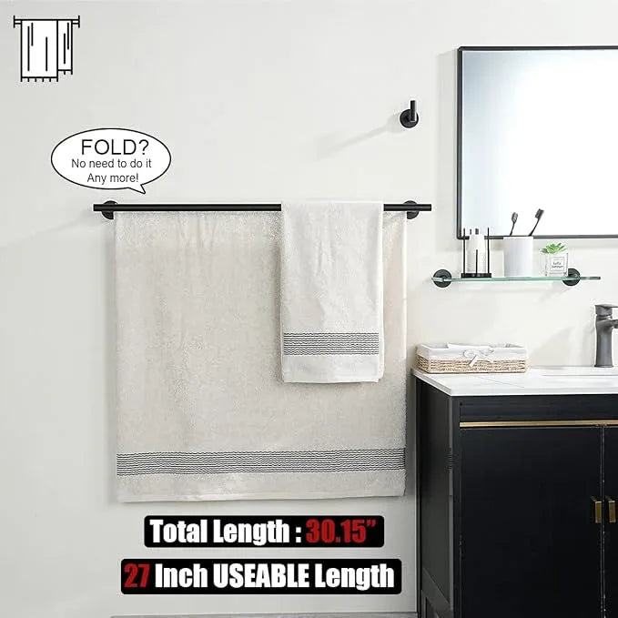 JQK Double Bath Towel Bar, Matte Black 30 Inch 304 Stainless Steel Thicken 0.8mm Towel Rack for Bathroom, Towel Holder Wall Mount, Useable Length 27 Inch, TB100L27-PB - ModernBath