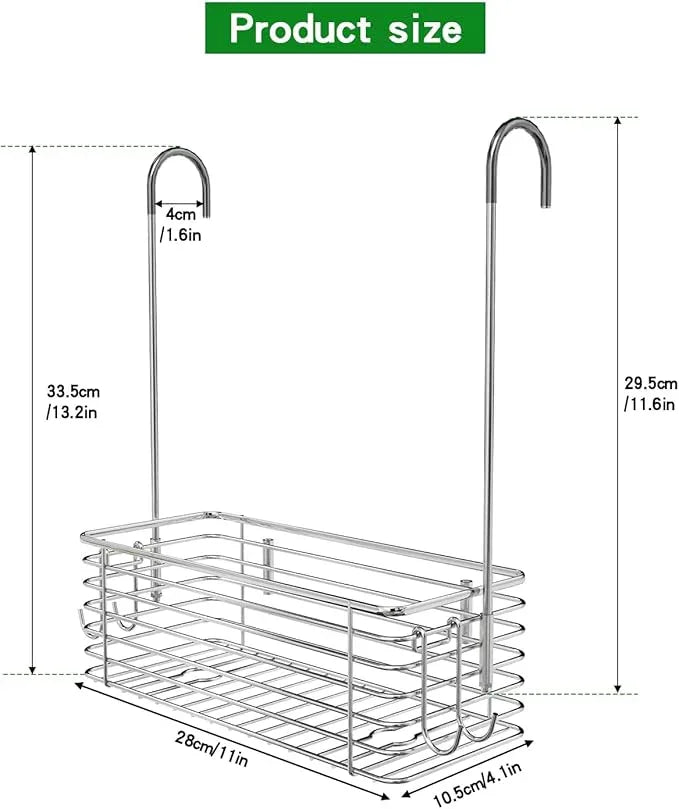 QIHS Over Door Shower Caddy, Stainless Steel Bathroom Organizer with Rotating Hooks, Hanging Storage Basket for Shampoo - ModernBath