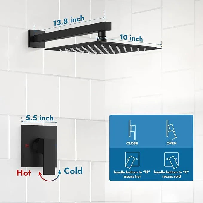 Cinwiny Shower Faucet Set,Shower Head and Handle Set with Valve,Single Handle,Wall Mount 10 Inch Showerhead for Modern Bathroom,Matte Black - ModernBath