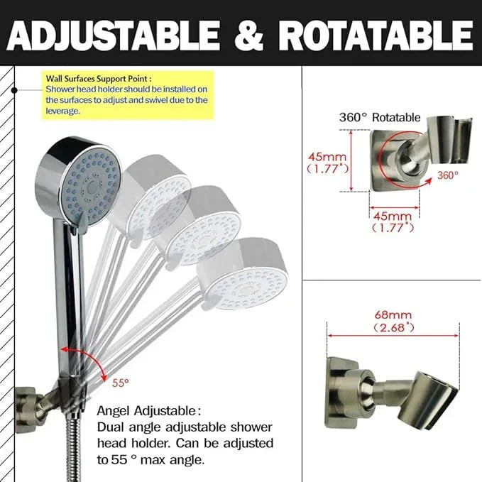 Shower Head Holder All Metal Handheld Shower Wand Bracket Adhesive Shower Wall Mount Holder Brass Shower Spray Holder Brushed Nickel, Drill Free Glue Installation - ModernBath