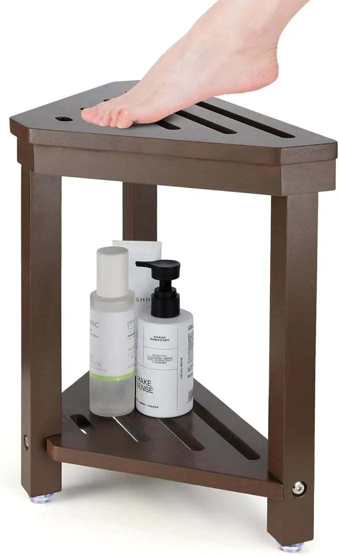 Boulphia Shower Foot Rest 14in, Acacia Wood Shower Stool for Shaving Legs (Walnut) - ModernBath