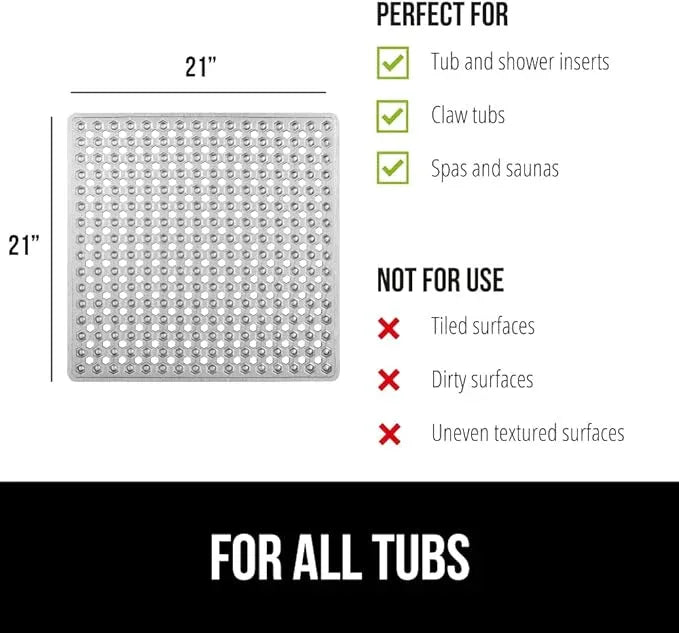 GORILLA GRIP Patented Square Shower Stall Mat, Small Bathtub Floor Mats for Stand Up Showers with Suction Cups and Drainage Holes, Machine Washable, Soft on Feet, Bathroom Accessories 21x21 Inch, Gray - ModernBath