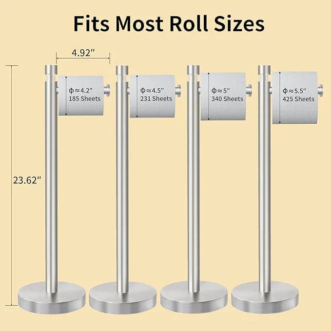 YUMORE Toilet Paper Holder Stand Freestanding, Weighted and Sturdy Brushed Nickel Stainless Steel Design with Non-Slip Cap, Rustproof Tissue Roll Holder for Modern Bathroom, RV - ModernBath