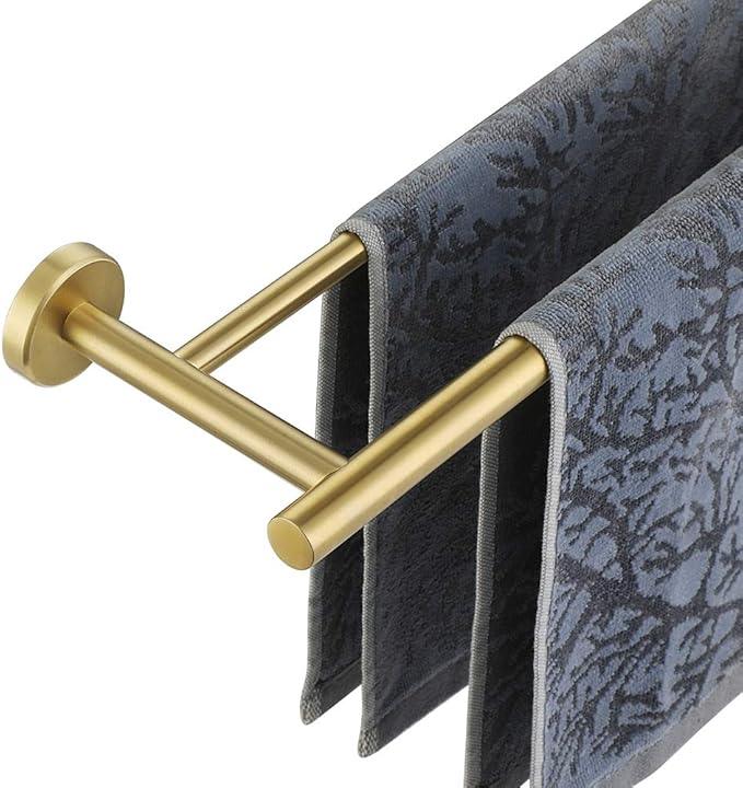 JQK Double Towel Bar 27 Inch, Brass Gold Useable Length 24 Inch 304 Stainless Steel Thicken 0.8mm Bath Towel Rack for Bathroom, Towel Holder Wall Mount, TB100L24-BG - ModernBath