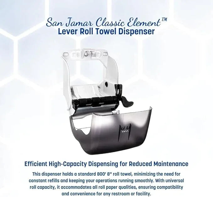 San Jamar Classic Element Paper Towel Dispenser Wall-Mounted Commercial Roll Dispenser, Fits All Core Sizes with Lever for Bathroom, Kitchens, and Restaurants, Plastic, Universal Paper, Black Pearl - ModernBath