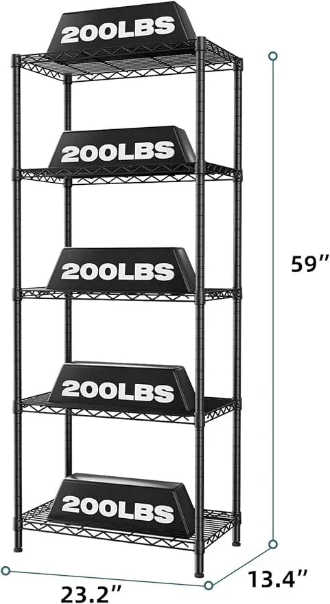 SINGAYE 5 Tier Storage Shelves Wire Shelving Unit Shelve Metal Kitchen Laundry Room Organization Home Pantry Closet Bathroom Organizers Garage Rack Estantes para Cocina 14" D x 24" W x 59.5" H Black - ModernBath