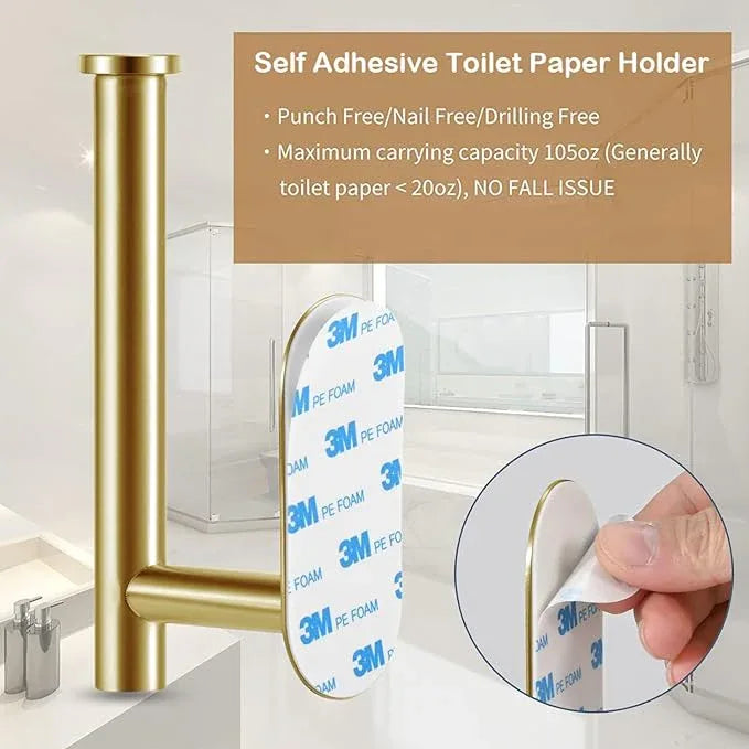 Toilet Paper Holder - Self Adhesive Toilet Paper Holder Wall Mount for Bathroom, SUS 304 Stainless Steel Command Strip Toilet Paper Roll Holder Stick On Wall, No Drilling - Brushed Gold（2 Pcs） - ModernBath