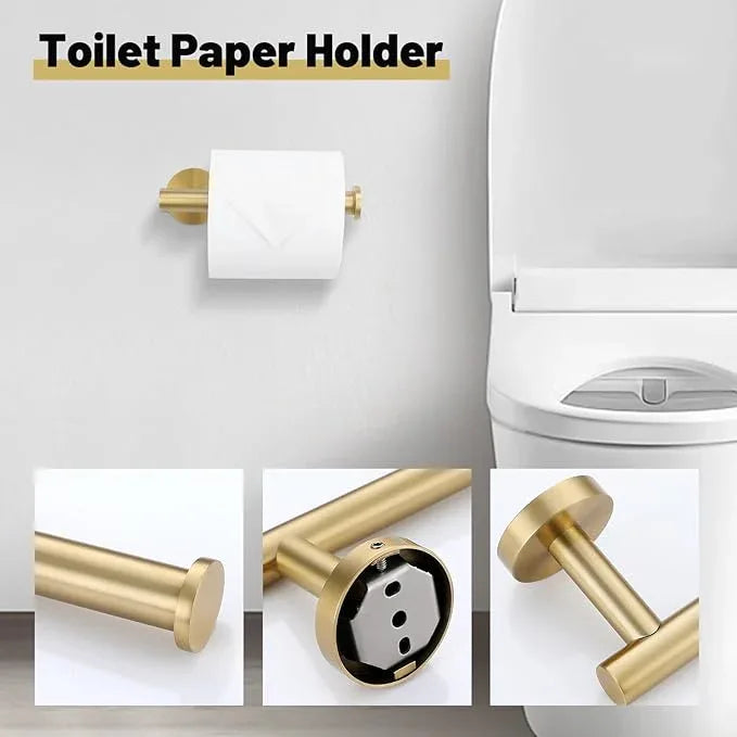6 Pieces Brushed Gold Towel Bar Bathroom Hardware Set, 23.6Inch Brushed Gold Bathroom Accessories Towel Holder Set, SUS304 Stainless Steel Towel Racks for Bathroom - ModernBath
