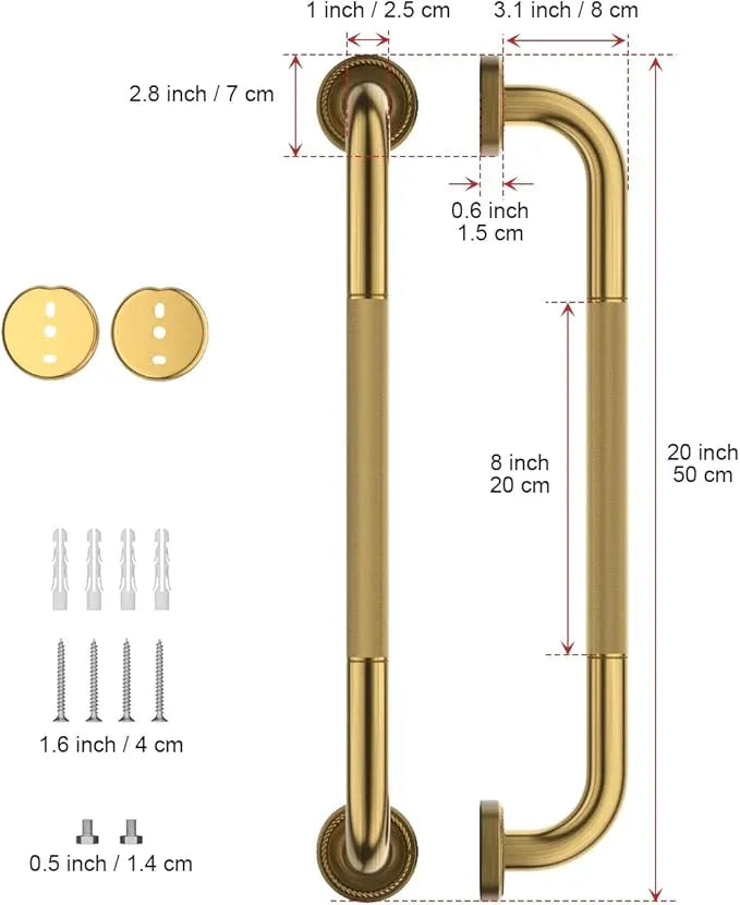 2 Pack 20 Inch Bronze Shower Grab Bar Gold, Munzong Antique Brass Bathroom Grab Bar w/Anti-Slip Knurled Grip, Safety Balance Bar Bath Hand Rail Support Handicap Injury Elderly Senior Assist Handle - ModernBath