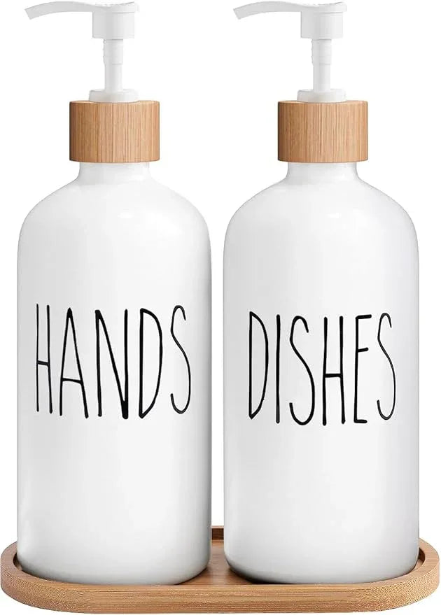 MOMEEMO White Soap Dispenser Set, Contains Hand and Dish Soap Dispenser, Suitable for Kitchen Decor. (White) - ModernBath