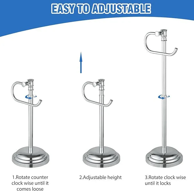 RUMOSE Toilet Paper Holder Stand for Floor, Polished Chrome Adjustable (12.4" to 22.8") Bathroom Toilet Tissue Holder, Free Standing Toilet Paper Roll Holder with Storage, Stainless Steel - ModernBath