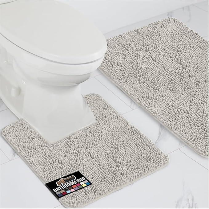 GORILLA GRIP Bathroom Rug Sets, Soft Chenille 2 Piece Area Rugs Set, Toilet Base Mat and 30x20 Carpet, Absorbent Microfiber Washable Mats Dry Quickly, Home Décor and Bath Room Accessories, Light Gray - ModernBath