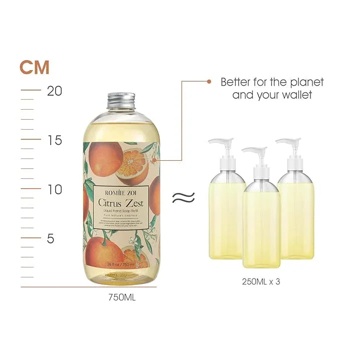 ROMIIE ZOI Liquid Hand Soap Refill Gift Set – 3 Pack (26 Fl Oz Each), Citrus Zest Scent – Moisturizing, Biodegradable & Cruelty-Free Formula with Essential Oils for Sensitive Skin - ModernBath