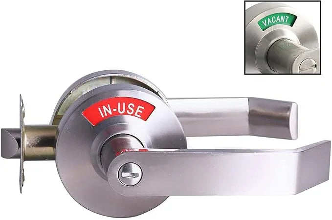 LYNN HARDWARE Medium/Heavy Duty Designer Commercial Lever Door Lock - Bathroom Privacy w/Door Indicator, Restroom Door Knob, Commercial Door Handle, Bathroom Lock, Occupied Door Handle, Satin Chrome - ModernBath