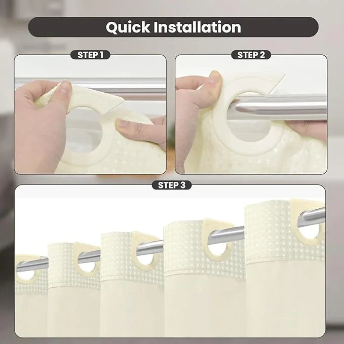 Inhousolu Extra Long No Hook Shower Curtain with Snap in Fabric Liner Set Waffle Weave 230GSM Weighted Hem, Waterproof & Washable Bathroom Curtain Spa Luxury with Mesh Top Window 72" W x 84" L Ivory - ModernBath