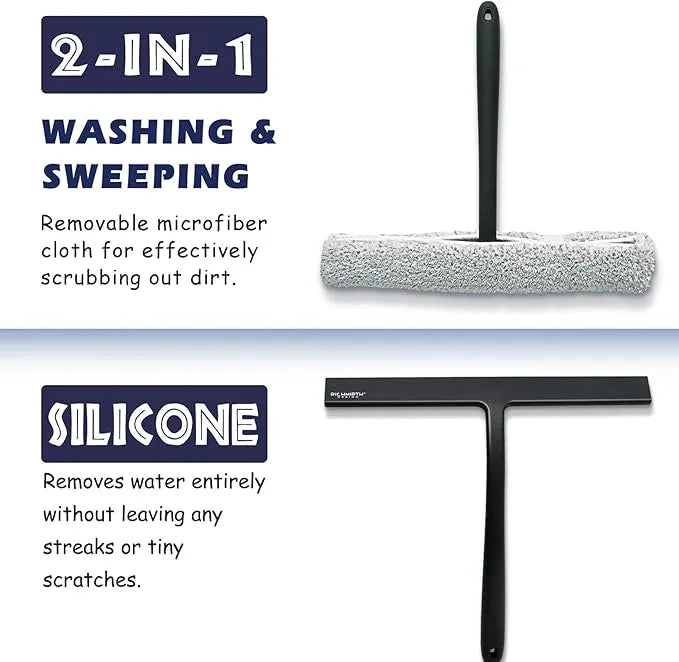12 Inch Silicone Shower Squeegee for Glass Doors with Hook – Streak-Free Window Cleaner for Bathroom, Mirror, Tile & Car, No Scratch Squeegee with Metal Core (Black) - ModernBath