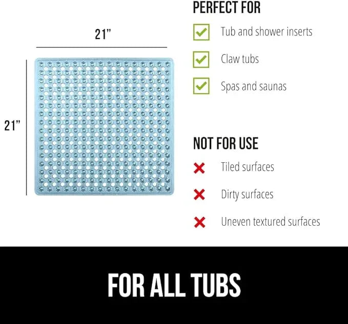 GORILLA GRIP Patented Square Shower Stall Mat, Small Bathtub Floor Mats for Stand Up Showers with Suction Cups and Drainage Holes, Machine Washable, Soft on Feet, Bathroom Accessories 21x21 Inch, Blue - ModernBath