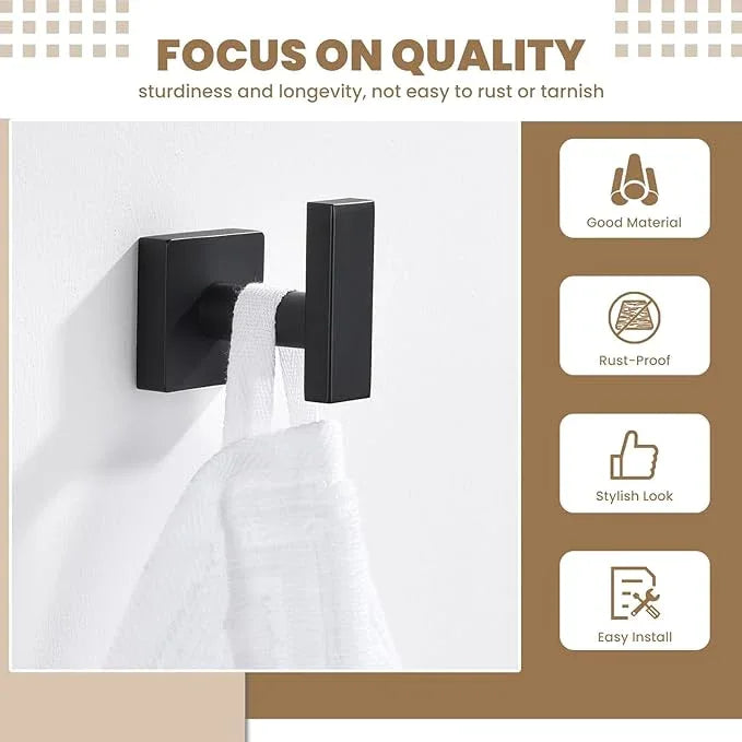 Suyar Bathroom Towel Hook, Stainless Steel Bath Robe Holder, Hand Towel Hanger Wall Mounted, Matte Black - ModernBath