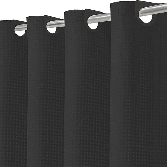 Inhousolu No Hook Waffle Weave Shower Curtain with Removable Snap in Fabric Liner Set for Bathroom, 230 GSM Heavy Duty Weighted Hem, Water Repellent Washable Bath Curtains, 72 x 78 Inch, Black - ModernBath
