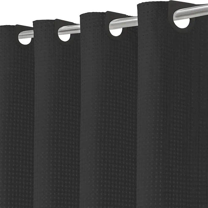 Inhousolu No Hook Waffle Weave Shower Curtain with Removable Snap in Fabric Liner Set for Bathroom, 230 GSM Heavy Duty Weighted Hem, Water Repellent Washable Bath Curtains, 36 x 72 Inch, Black - ModernBath