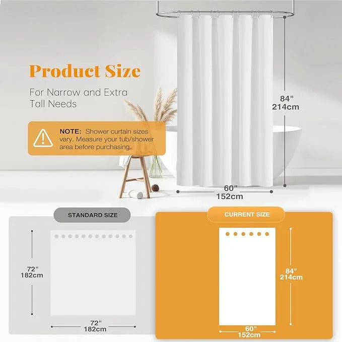 BTTN Fabric Shower Curtain, Linen Textured Heavy Duty Polyester Cloth Shower Curtain Set with Plastic Hooks, White, 60" W x 84" L (Pack of 1) - ModernBath