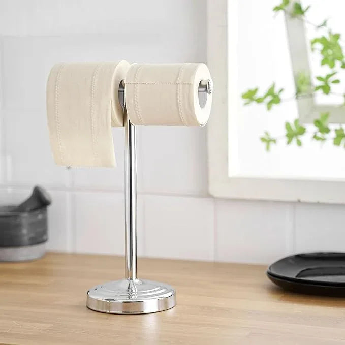 RUMOSE 13 Inch Polished Chrome Towel Stand Hand Towel Holder Bathroom Kitchen Vanity Countertop T-Shape Towel Rack Free Standing Stainless Steel Towel Bar Towel Ring - ModernBath