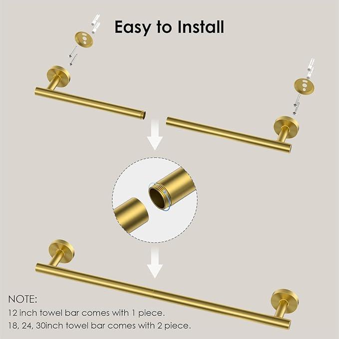 FORIOUS Towel Bar Wall Mounted, Stainless Steel Towel Racks for Bathroom, Includes Wall Mounting Hardware (Brushed Gold, 20 Inch) - ModernBath
