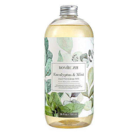 ROMIIE ZOI Liquid Hand Soap Refills, Eucalyptus & Mint, Gentle & Moisturizing Formula, 750 ML/ 26 FL OZ - ModernBath