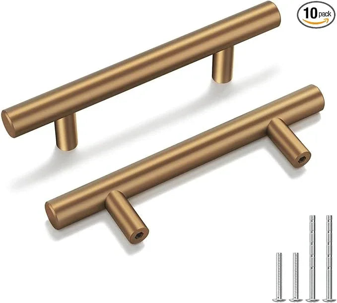 Goldenwarm 10 Pack Champagne Bronze Cabinet Pulls Gold Cabinet Handles 3 inch(76mm) Champagne Drawer Pulls Brushed Bronze Cabinet Pulls Kitchen Bathroom Bedroom Furniture Handles - ModernBath