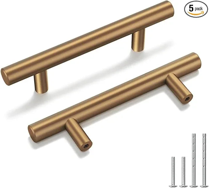 goldenwarm 5 Pack Champagne Bronze Cabinet Pulls Brushed Gold Cabinet Handles 3 inch(76mm) Bronze Drawer Pulls Brass Drawer Handles Kitchen Bathroom Bedroom Furniture Hardware - ModernBath