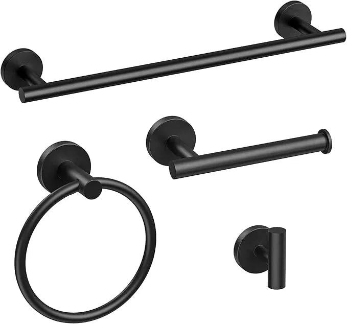 Matte Black Towel Bar Set, 18 Inch Bathroom Hardware Set, Wall Mounted Bathroom Towel Holder Set, Modern Bathroom Accessories, Durable SUS304 Stainless Steel, 4-Piece - ModernBath
