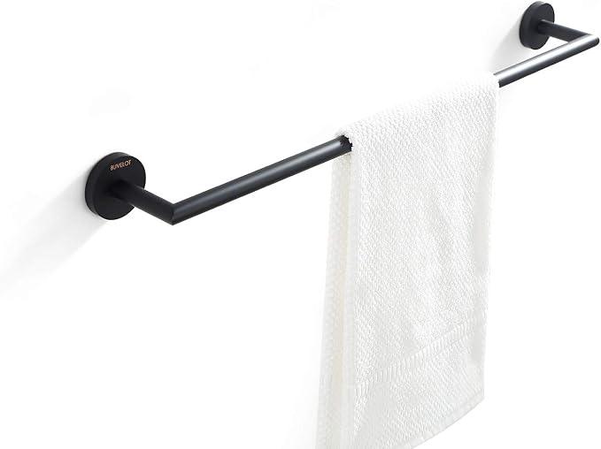Black Towel Bar,Towel Racks for Bathroom, Modern Hotel Style Bathroom Towel Shelf Wall Mounted, Single Towel Rod 26 Inch, Matte Black, 077070-MB Leo Series - ModernBath