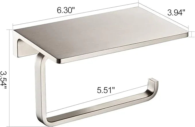 Toilet Roll Paper Holder Bathroom Solid Brass and Superior Hotel Style Wall Mount Tissue Roll Holder with Phone Shelf Brushed Nickel Finished - ModernBath